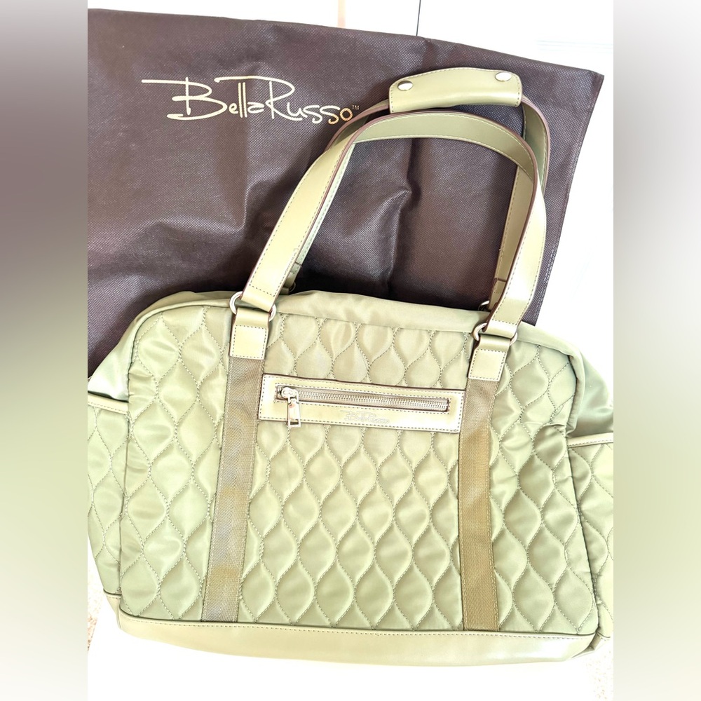 Olive Belle Russo Quilted Weekender Bag w/ Gold Tone Accents & Dust Bag